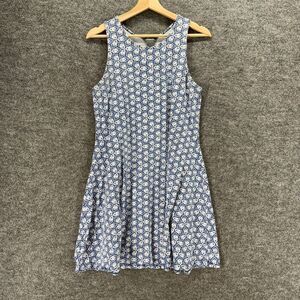 Natural Dress Women L Large Blue Geometric Sheath Midi Sleeveless Cotton Casual